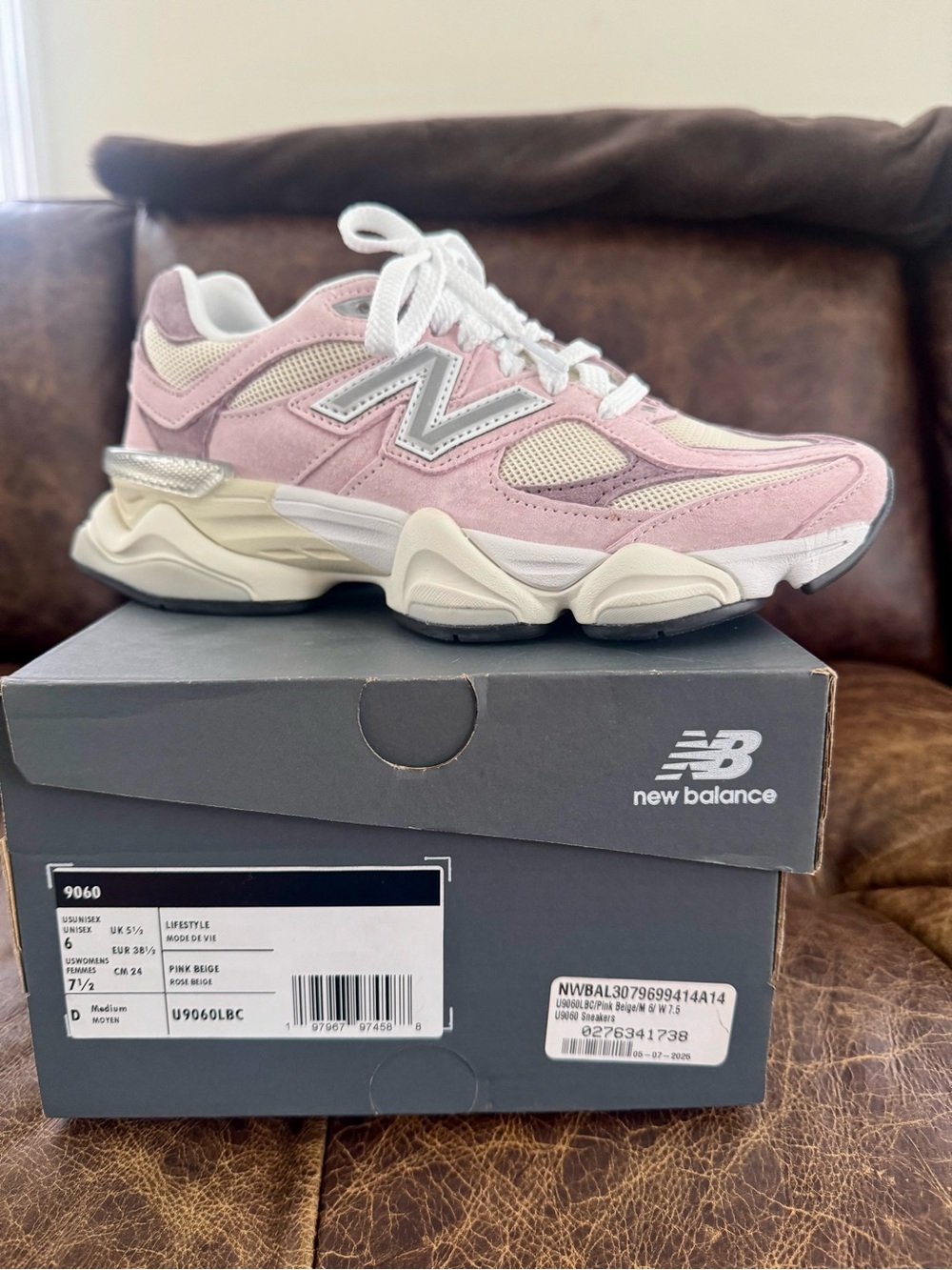 New Balance Women’s 9060 Suede & Mesh Sneaker in Pink and Cream
